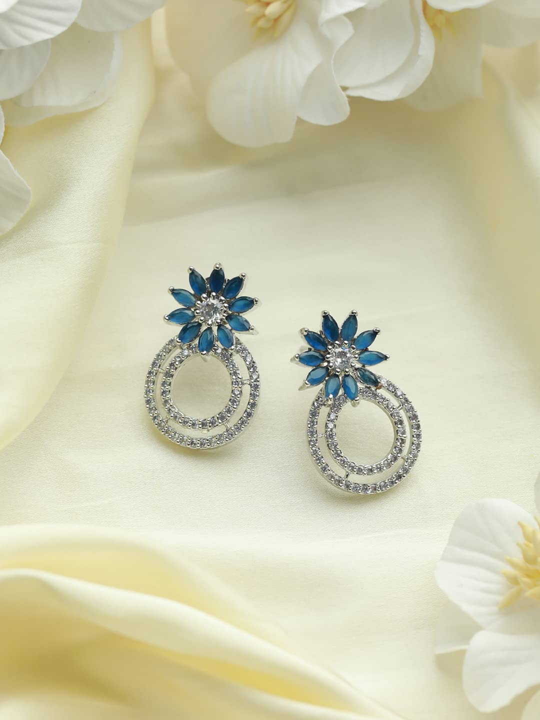 Women's AD Studded Floral Drop Plated Earrings